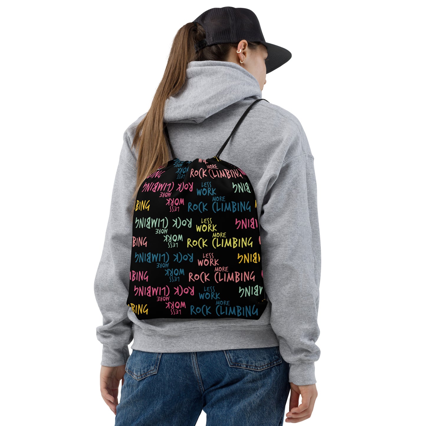 Less Work™ More Rock Climbing Drawstring bag